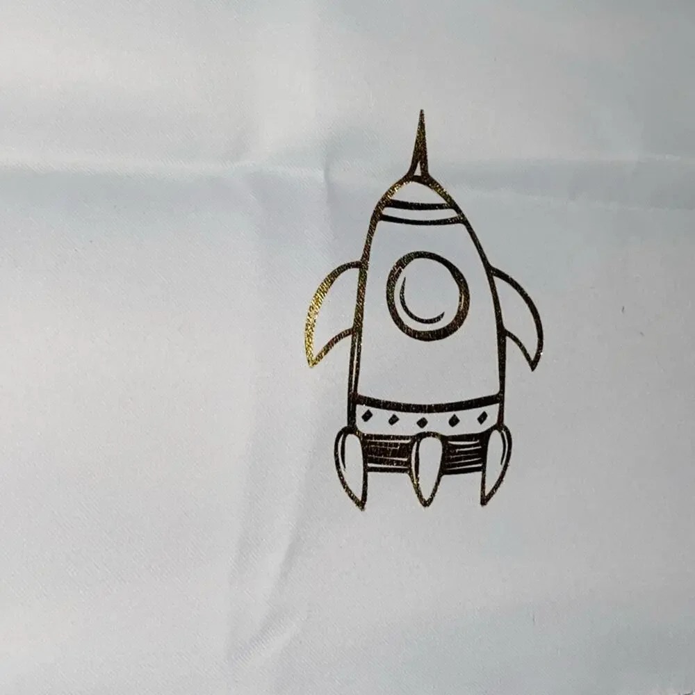 Gold Rocket Space Valance Curtain White Nursery Window Treatment 16.5x53 NWOT